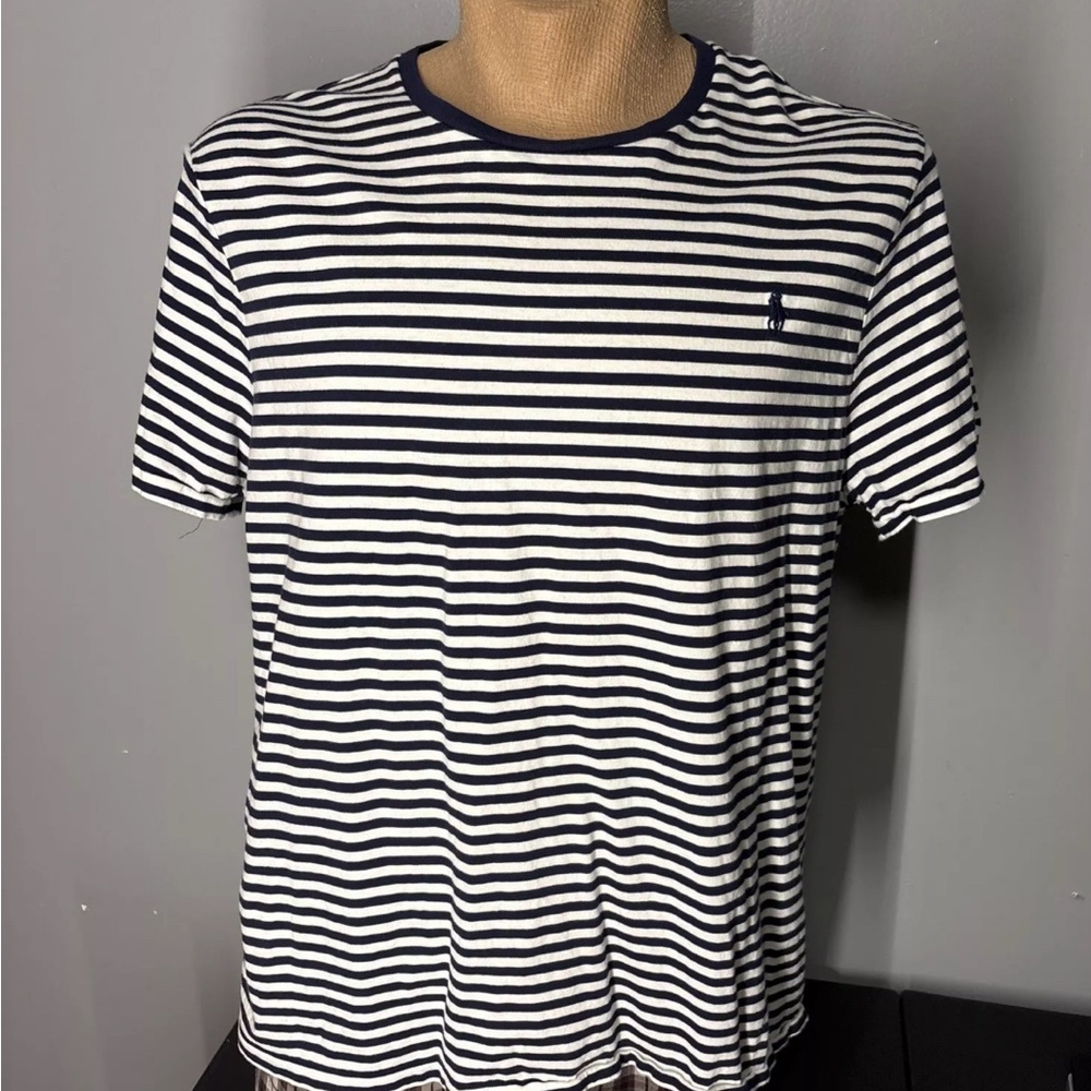 Polo Ralph Lauren Blue & White Striped T-Shirt Custom Slim Fit. Size XL TG